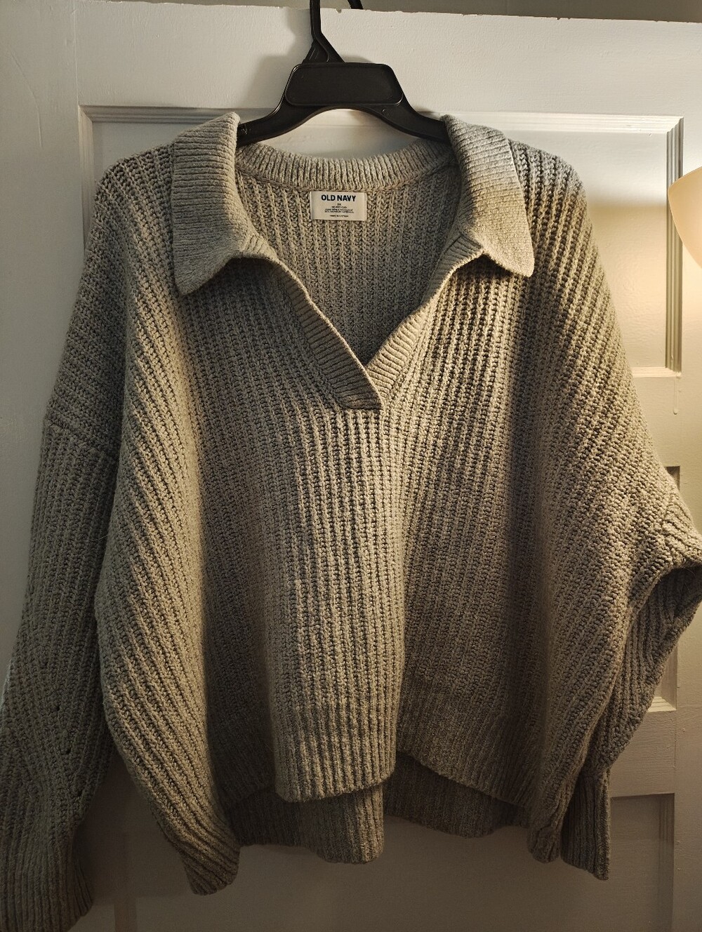 Old Navy Grey Collared V-Neck Ribbed Pullover Sweater